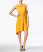 Ny Collection Petite Lattice-neck Handkerchief-hem Dress