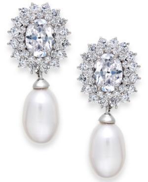 Arabella Cultured Freshwater Pearl (8mm) And Swarovski Zirconia Earrings In Sterling Silver