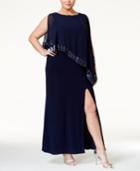 R & M Richards Plus Size Sequined Cape Gown