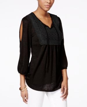 Style & Co. Petite Crochet Cold-shoulder Peasant Top, Only At Macy's