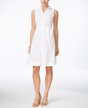 Charter Club Petite Sleeveless Eyelet Shirtdress, Only At Macy's
