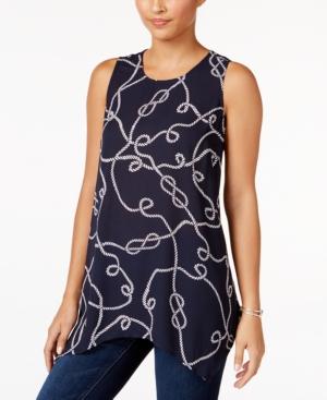 Style & Co Rope-print Handkerchief-hem Top, Only At Macy's