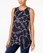 Style & Co Rope-print Handkerchief-hem Top, Only At Macy's