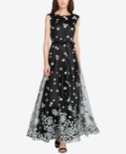 Tahari Floral-embroidered Mesh Gown