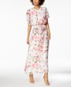 Nine West Floral-print Belted Maxi Dress