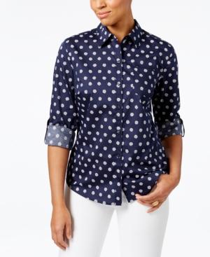 Karen Scott Cotton Printed Roll-tab Shirt, Created For Macy's
