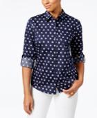 Karen Scott Cotton Printed Roll-tab Shirt, Created For Macy's