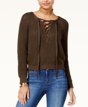 Ultraflirt By Ikeddi Juniors' Lace-up Sweater