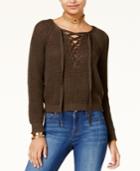 Ultraflirt By Ikeddi Juniors' Lace-up Sweater