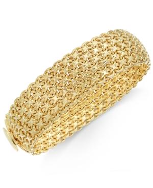 Wide Mesh Link And Chain Bracelet In 14k Gold, Made In Italy