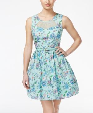 City Studios Juniors' Printed Illusion Fit & Flare Dress With Belt