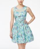 City Studios Juniors' Printed Illusion Fit & Flare Dress With Belt