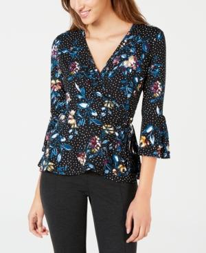 Bcx Juniors' Printed Faux-wrap Peplum Top