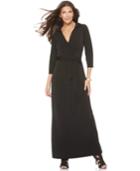 Ny Collection Dress, Three Quarter Sleeve Solid Faux Wrap Maxi
