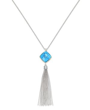 Blue Topaz (8-1/3 Ct. T.w.) And White Topaz (1/3 Ct. T.w.) Tassel Lariat Necklace In Sterling Silver With 14k Gold Accents