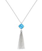 Blue Topaz (8-1/3 Ct. T.w.) And White Topaz (1/3 Ct. T.w.) Tassel Lariat Necklace In Sterling Silver With 14k Gold Accents