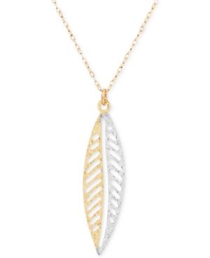 Two-tone Leaf Drop Pendant Necklace In 10k Gold
