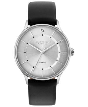 Kenneth Cole New York Men's Diamond-accent Black Leather Strap Watch 40mm