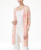 Ny Collection Marled Striped Pointelle-knit Cardigan