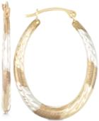 Tri-tone Textured Oval Hoop Earrings In 10k Yellow, White And Rose Gold