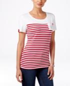 Karen Scott Embellished-pocket Striped Tee, Only At Macy's