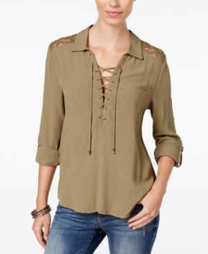 American Rag Lace-up Roll-tab Blouse, Only At Macy's