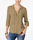 American Rag Lace-up Roll-tab Blouse, Only At Macy's