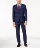 Nick Graham Men's Slim-fit Stretch Dark Blue Large Glen Plaid Suit
