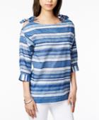 Tommy Hilfiger Cotton Printed Cold-shoulder Top, Only At Macy's