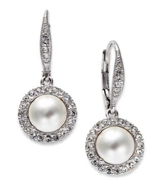 Danori Earrings, Rhodium-plated Framed Imitation Pearl Pave Drop Earrings