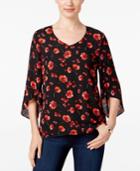 Ny Collection Petite Printed Wrap-sleeve Top