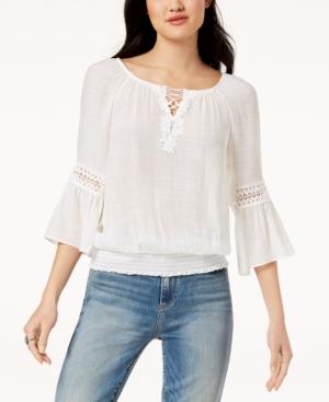 Bcx Juniors' Crochet-trimmed Peasant Blouse