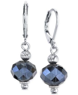 2028 Silver-tone Blue Bead Drop Earrings