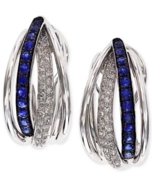 Royale Bleu By Effy Sapphire (3/8 Ct. T.w.) And Diamond (1/4 Ct. T.w.) Hoop Earrings In 14k White Gold, Created For Macy's