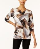 Alfred Dunner Brushstroke-print 3/4-sleeve Top