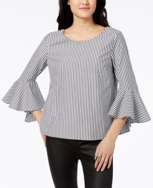 Bcx Juniors' Striped Ruffle-sleeved Blouse