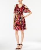 Nine West Printed Cold-shoulder A-line Dress