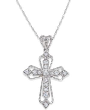 Diamond Milgrain Cross Pendant Necklace (1/5 Ct. T.w.) In 14k White Gold
