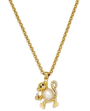 Kate Spade New York Gold-tone Imitation Pearl Pave Monkey Pendant Necklace