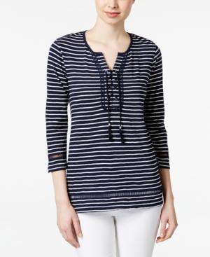 Style & Co. Striped Lace Up Top, Only At Macy's