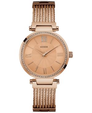 Guess Women's Rose Gold-tone Stainless Steel Cable Bracelet 36mm U0638l4