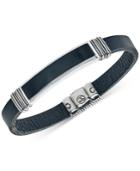 Esquire Men's Jewelry Onyx (45 X 15mm) Black Leather Bracelet In Sterling Silver, Created For Macy's