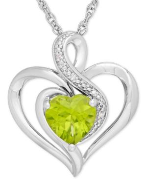 Peridot (1-1/3 Ct. T.w.) & Diamond Accent Heart Pendant Necklace In Sterling Silver