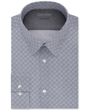 Calvin Klein X Men's Extra-slim Fit Thermal Stretch Performance Navy Print Dress Shirt
