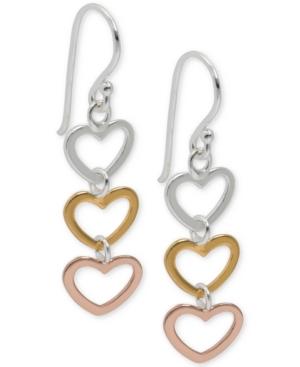 Giani Bernini Tri-tone Heart Drop Earrings In 18k Gold-plate, Rose Gold-plate, And Sterling Silver, Only At Macy's