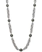 Belle De Mer Cultured Black Tahitian Pearl (10mm) & Cubic Zirconia 18 Statement Necklace In Sterling Silver