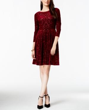 Ivanka Trump Velvet Damask Fit & Flare Dress