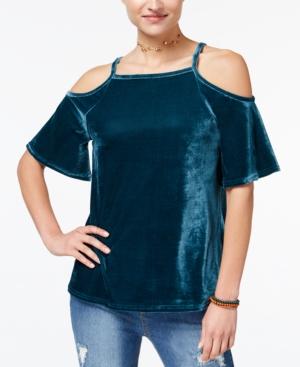 Ultra Flirt Juniors' Velvet Cold-shoulder Top