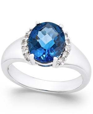 London Blue Topaz (3-1/5 Ct. T.w.) And Diamond Ring (1/6 Ct. T.w.) In Sterling Silver