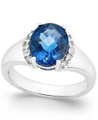 London Blue Topaz (3-1/5 Ct. T.w.) And Diamond Ring (1/6 Ct. T.w.) In Sterling Silver